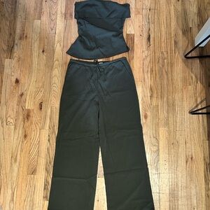 Zara Chic Green Wide Leg Jumpsuit with Strapless Top